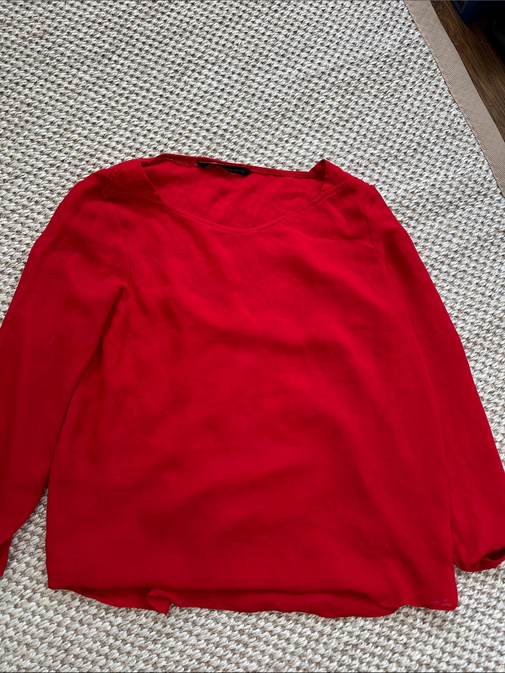 Zara Red Women's Long-Sleeve Blouse